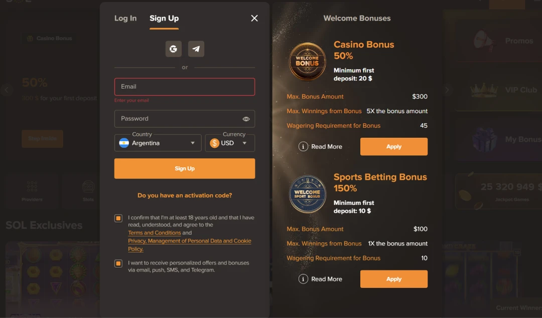 Sol Casino Login